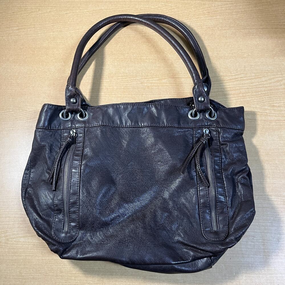 Bueno Women's Faux Leather Double Handle Strap Purse Shoulder Handbag brown